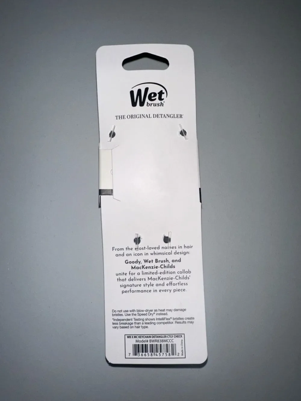 Wet brush x Mackenzie-Childs Keychain Detangler Brush White Black Courtly Check